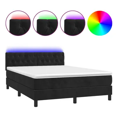 vidaXL fekete bársony rugós és LED-es ágy matraccal 140x200 cm