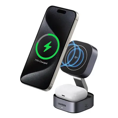 Ugreen W702 2in1 vezeték nélküli iPhone/AirPods töltő, 15W, szürke