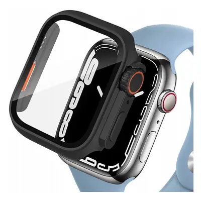 Apple Watch 7-9 (45mm), Műanyag védőkeret, kijelzővédő üveggel, szíj nélkül, TP Defense360, fekete/narancs