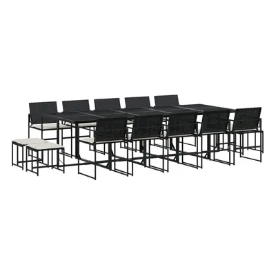 vidaXL 15 részes fekete polyrattan kerti étkezőgarnitúra párnákkal