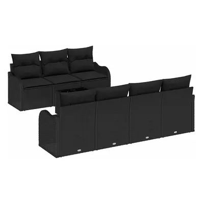 vidaXL Kerti Kanapé Szett 8 pcs Fekete Poli Rattan és Acél és Üveg