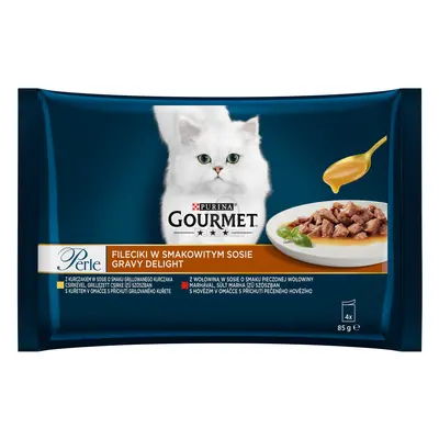 Gourmet Perle Gravy Delight Csirkével és Marhával nedves macskaeledel (4x85g)