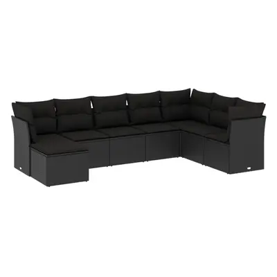 vidaXL 8 részes fekete polyrattan kerti ülőgarnitúra párnákkal