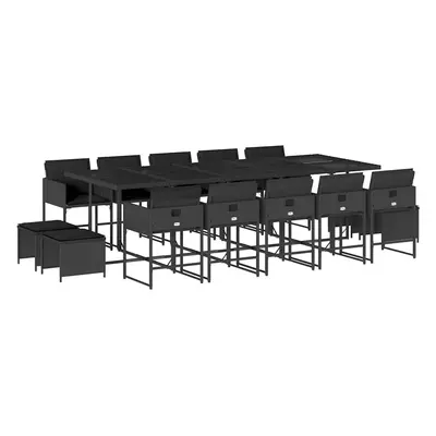 vidaXL 15 részes fekete polyrattan kerti étkezőgarnitúra párnákkal