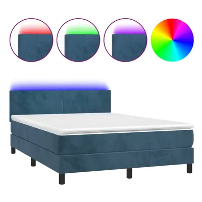 vidaXL sötétkék bársony rugós és LED-es ágy matraccal 140x200 cm