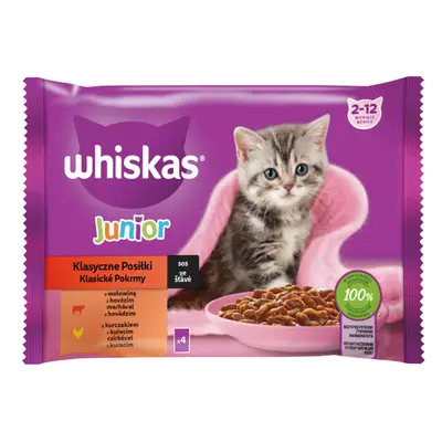 WHISKAS Junior tasak 4x85g Classic Meals nedves cicatáp marhahúsos és csirkés mártással