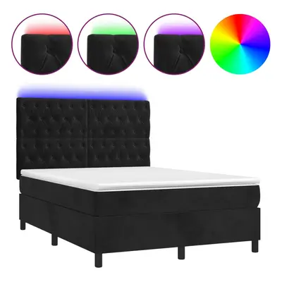 vidaXL fekete bársony rugós és LED-es ágy matraccal 140x200 cm
