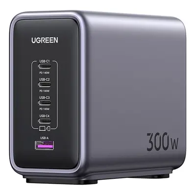 Ugreen Nexode CD333 4xUSB-C-USB-A hálózati töltő, USB-C kábellel, GaN, 300W + 240W, szürke