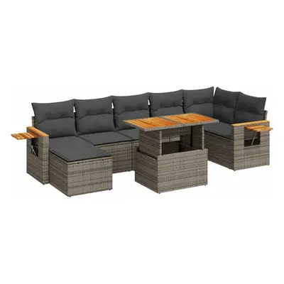 vidaXL 8 részes szürke polyrattan akácfa kerti ülőgarnitúra párnákkal