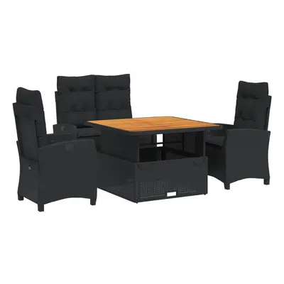 vidaXL 4 részes fekete polyrattan kerti étkezőszett párnákkal