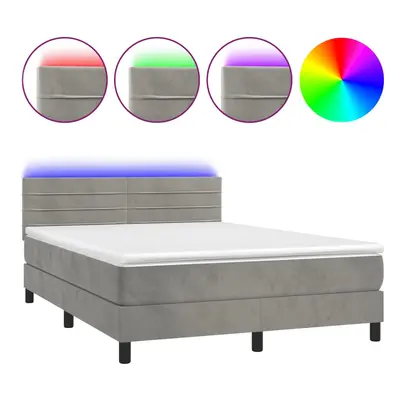 vidaXL világosszürke bársony rugós és LED-es ágy matraccal 140x200 cm