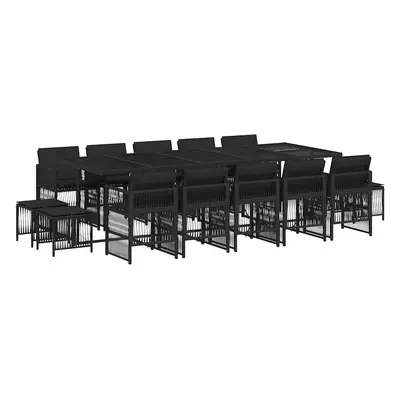 vidaXL 15 részes fekete polyrattan kerti étkezőgarnitúra párnákkal