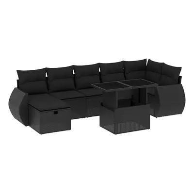 vidaXL 8 részes fekete polyrattan kerti ülőgarnitúra párnákkal