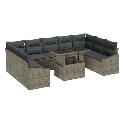 vidaXL Kerti Kanapé Szett 10 pcs Szürke polirattan & Porszórt acél