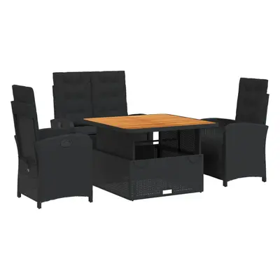 vidaXL 4 részes fekete polyrattan kerti étkezőszett párnákkal