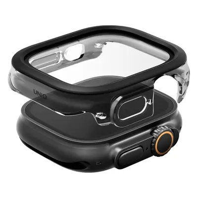 Uniq Voute Apple Watch Ultra 3 / 2 / 1 49mm műanyag tok, tempered glass kijelzővédő üvegfóliával, ezüst