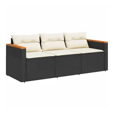 vidaXL fekete 3 személyes polyrattan kerti kanapé párnákkal