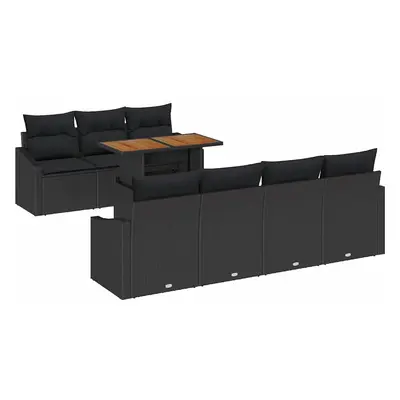vidaXL Kerti Kanapé Szett tárolóval 8 pcs Fekete Poli rattan