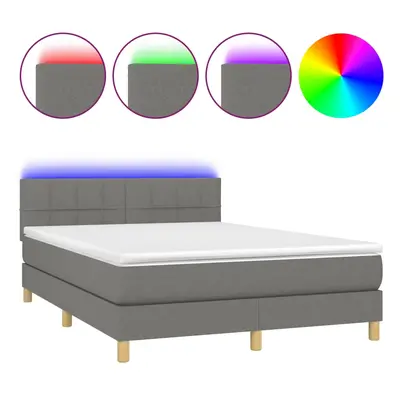 vidaXL sötétszürke szövet rugós és LED-es ágy matraccal 140x200 cm
