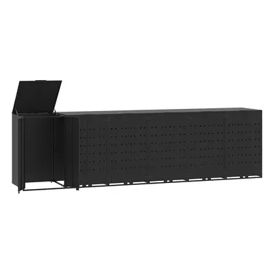 vidaXL fekete acél kerekes tároló 6 szemeteskukához 414 x 79 x 117 cm