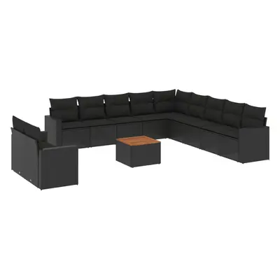 vidaXL 12 részes fekete polyrattan kerti ülőgarnitúra párnákkal