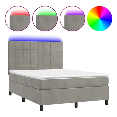 vidaXL világosszürke bársony rugós és LED-es ágy matraccal 140x200 cm
