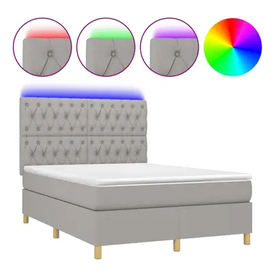 vidaXL világosszürke szövet rugós és LED-es ágy matraccal 140x200 cm