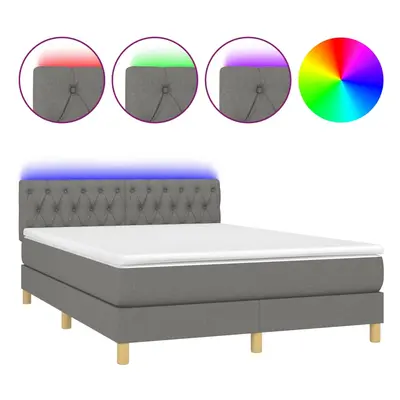 vidaXL sötétszürke szövet rugós és LED-es ágy matraccal 140x200 cm
