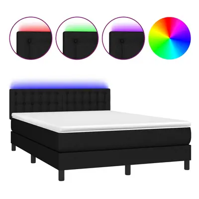 vidaXL fekete szövet rugós és LED-es ágy matraccal 140x200 cm