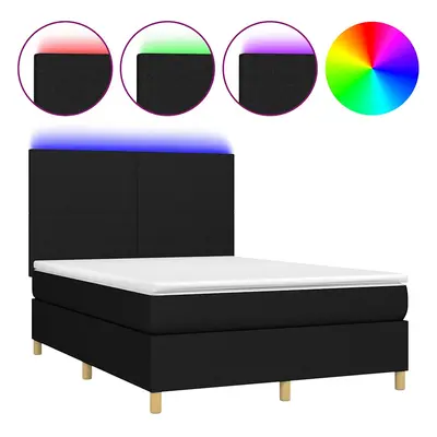 vidaXL fekete szövet rugós és LED-es ágy matraccal 140x200 cm
