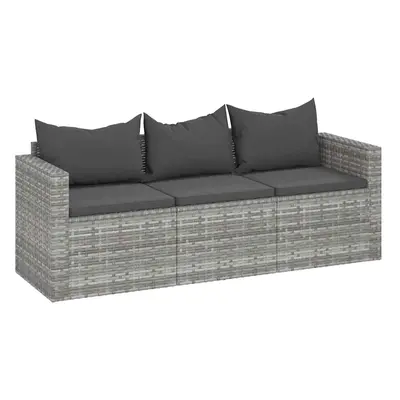 vidaXL 3 személyes szürke polyrattan kerti kanapé párnával