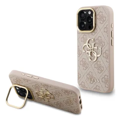 Guess PU 4G Metal Logo Apple iPhone 15 Pro hátlap tok kitámasztható kamera peremmel, rózsaszín-arany