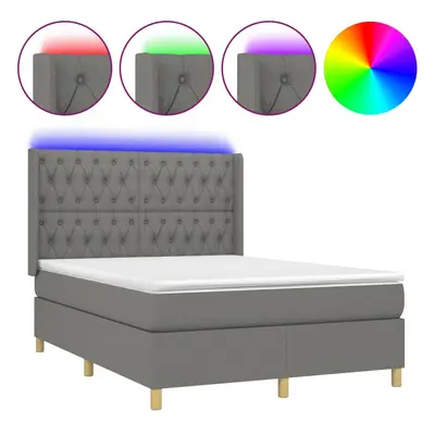 vidaXL sötétszürke szövet rugós és LED-es ágy matraccal 140x200 cm