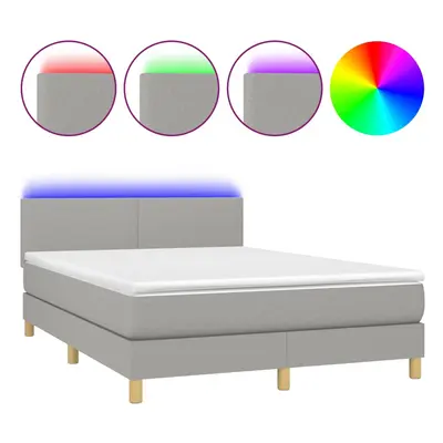 vidaXL világosszürke szövet rugós és LED-es ágy matraccal 140x200 cm