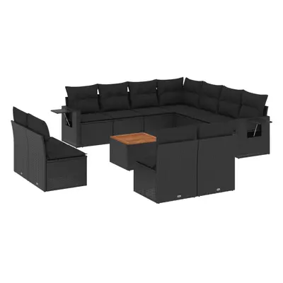 vidaXL 12 részes fekete polyrattan kerti ülőgarnitúra párnákkal