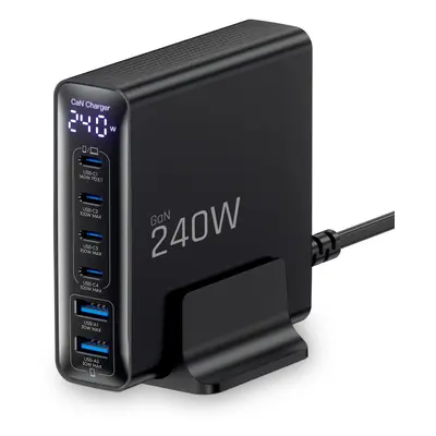 Tech-Protect DC240W 6 portos asztali töltő adapter, USB-C-USB-A, GaN, PD, QC3.0, 240W, fekete