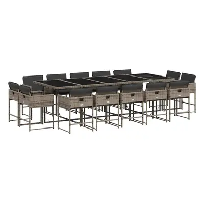 vidaXL 15 részes szürke polyrattan kerti étkezőgarnitúra párnákkal