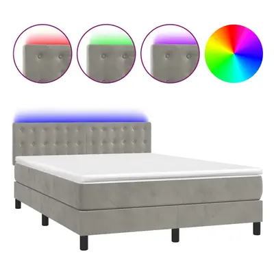 vidaXL világosszürke bársony rugós és LED-es ágy matraccal 140x200 cm