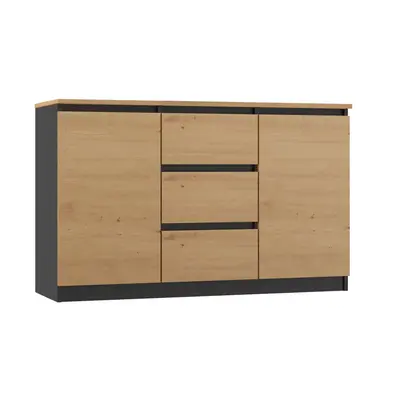 Komód 2D3S 120CM 2 Ajtó 3 Fiók Antracit Tölgy Artisan Asztallap