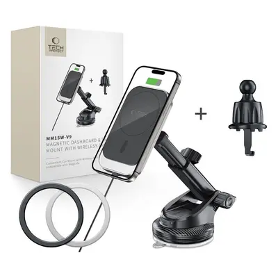 Autós tartó, univerzális, szélvédőre vagy szellőzőre vagy műszerfalra rögzíthető, 360°-ban forgatható, mágneses, Magsafe kompati