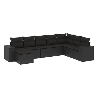 vidaXL 8 részes fekete polyrattan kerti ülőgarnitúra párnákkal