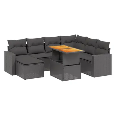 vidaXL 8 részes fekete polyrattan kerti ülőgarnitúra párnákkal