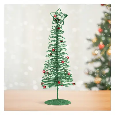 Karácsonyi, glitteres, fém karácsonyfa – 28 cm – zöld