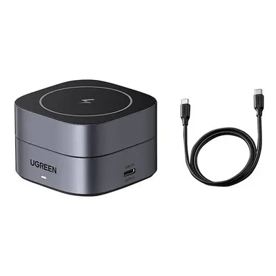 Ugreen W256 2in1 USB-C-USB-C Qi induktív iPhone/AirPods töltő USB-C kábellel, 20W, 1m, fekete