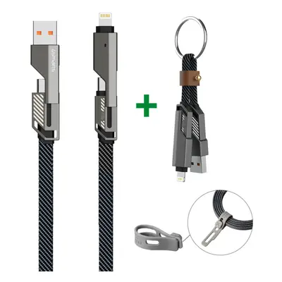 4smarts ComboCord USB-C / USB-C / USB-A töltő és adatkábel, 240W, 1,5m, kulcstartó kábellel, szürke
