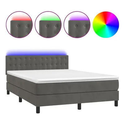vidaXL sötétszürke bársony rugós és LED-es ágy matraccal 140x200 cm