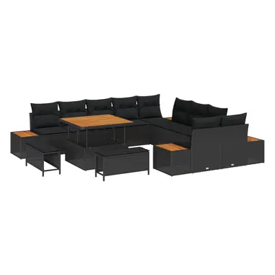 vidaXL Kerti Kanapé Szett 13 pcs Fekete Poli Rattan és Porfestett Acél