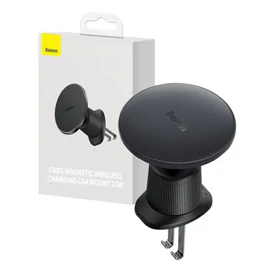 Baseus CW01 Magnetic szellőzőrácsra rögzíthető, vezeték nélküli autós telefon töltő és tartó, 15W, fekete