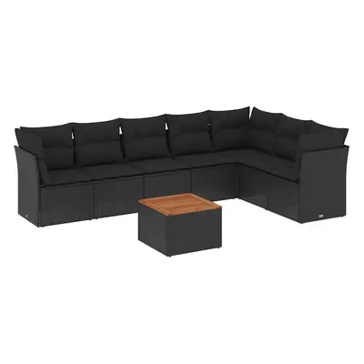 vidaXL 8 részes fekete polyrattan kerti ülőgarnitúra párnákkal