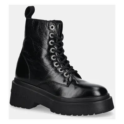 Tommy Jeans bőr bakancs TJW CHUNKY SHINY LEATHER BOOT